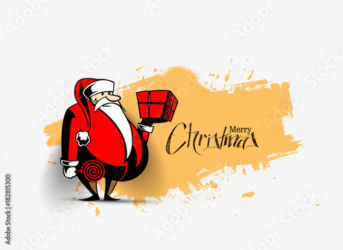 Santa Claus holding a gift box. Merry Christmas - vector illustration