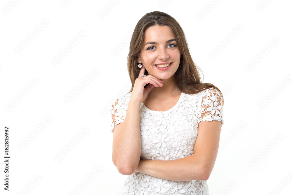 Beautiful young brunette woman on a white background. Beautiful young brunette woman on a white background.