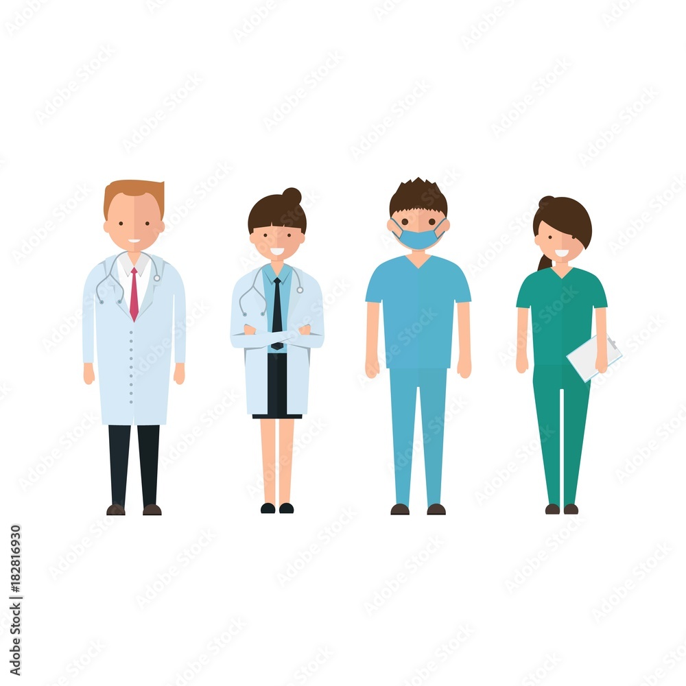 Doctors and other hospital staff. in cartoon style Isolated on white background. Doctors and other hospital staff. in cartoon style Isolated on white background.