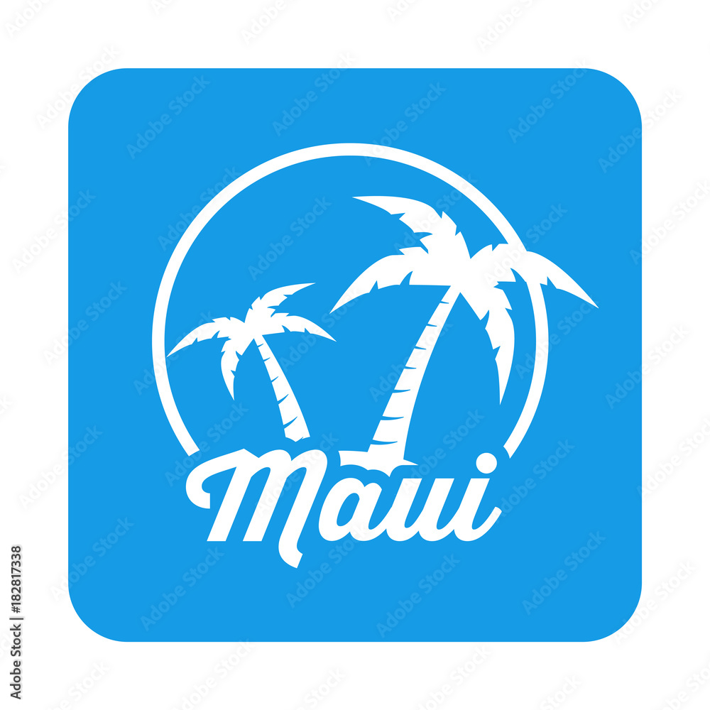 Icono plano Maui en isla en cuadrado azul