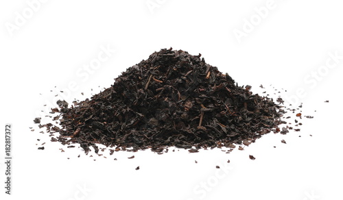 Black tea leaves isolated on white background