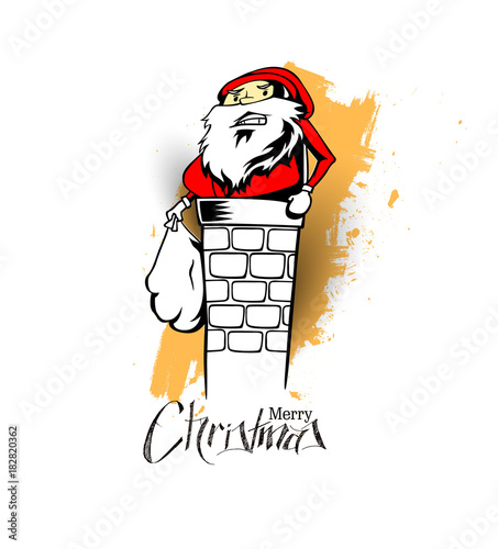 Santa Claus stuck in the chimney, vector illustration
