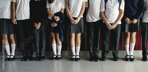 Group of students standing in the row photo