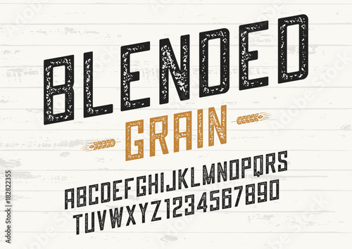 Blended grain vector vintage sans serif font design, letterpress
