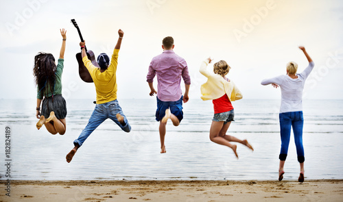 Friends jumping with joy