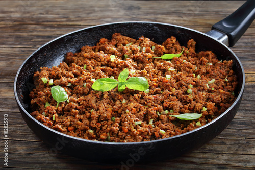 ground beef stewed with tomato sauce