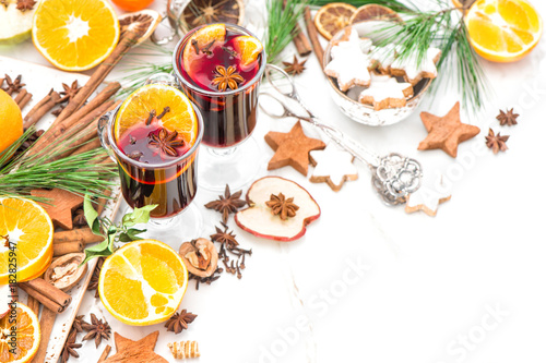 Christmas table decoration Mulled wine Hot winter cocktail