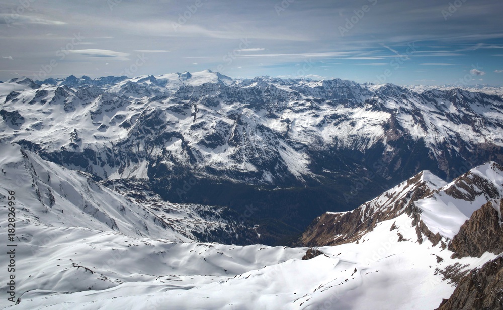 Overview of Austrian ski resort in the Alps