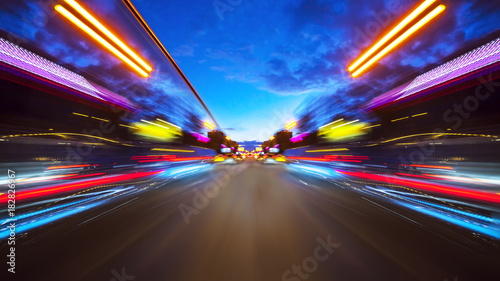 Abstract background of high speed moving in night city photo