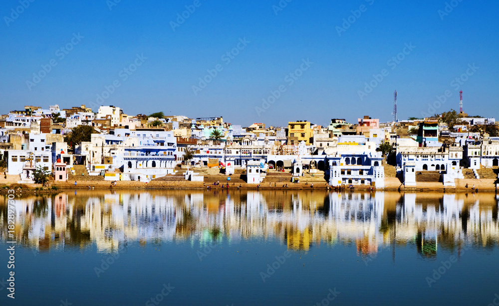 The holy Brahman town and lake in the early morning, Pushkar, Rajasthan, India.