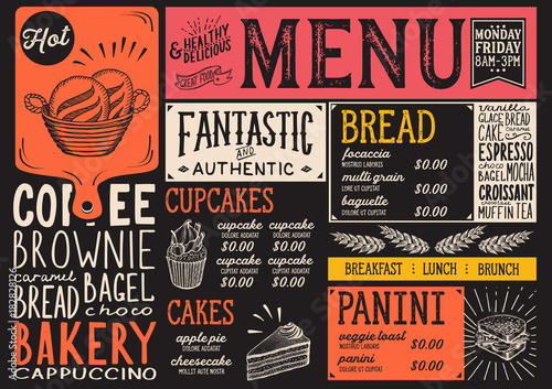 Bakery menu restaurant, food template.