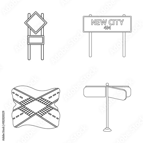 Road signs and other web icon in outline style.Road junctions icons in set collection.