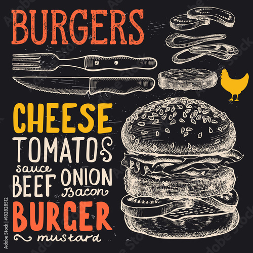 Burger poster for menu restaurant.