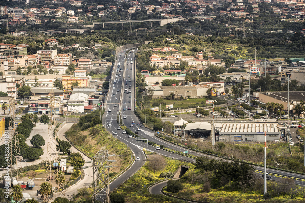 CATANIA - MARCH 4, 2017: motorway junction Misterbianco CT on march 4, 2017 in Catania