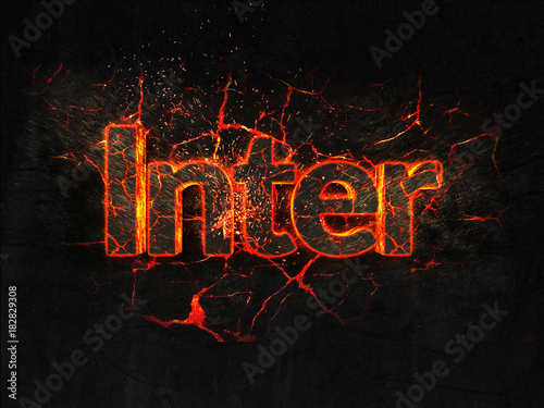 Inter Fire text flame burning hot lava explosion background. photo