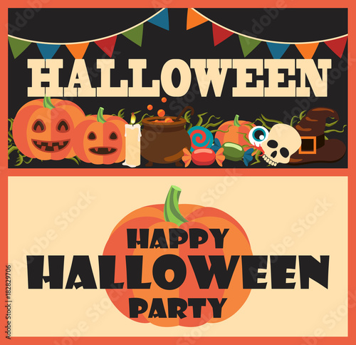 Happy Halloween Party Items Vector Illustration