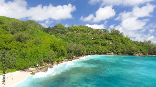 Seychelles coastline aerial view