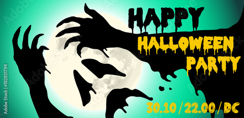 Halloween party horror hands poster design. Vector illustration.