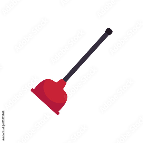 Side view picture of common, typical household sink plunger, force cup, cartoon vector illustration isolated on white background. Typical red force cup, plunger, plumber tool