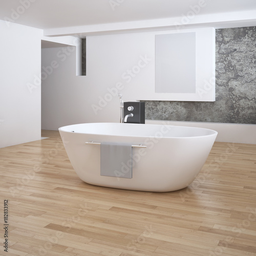 Modern bright bathroom interiors 3D rendering illustration