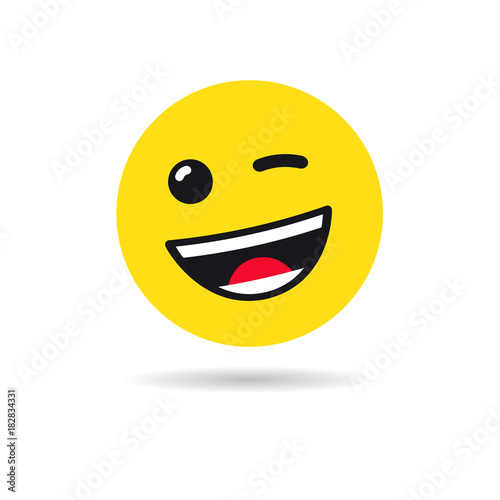 Wink emoticon or emoji symbol. Winking yellow smiley in a flat design on white background. Vector emoticon icon