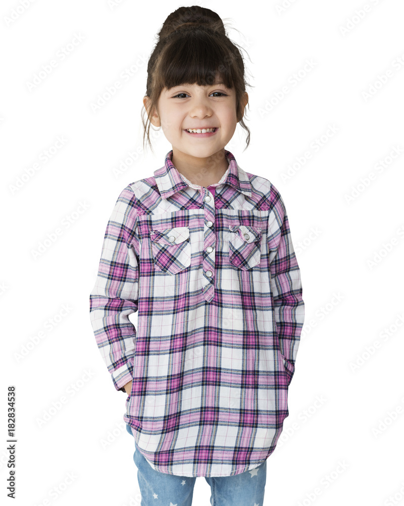 Young girl with a bun smiling full body portrait Young girl with a bun smiling full body portrait