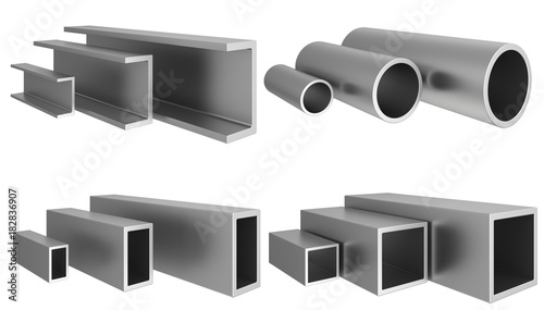 Set metal pipe isolated on background. 3d rendering
