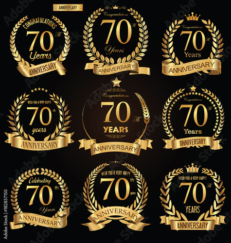 Anniversary golden retro laurel wreath vector illustration collection