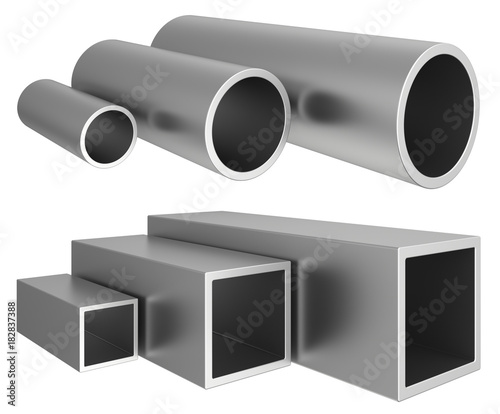Set metal pipe isolated on background. 3d rendering