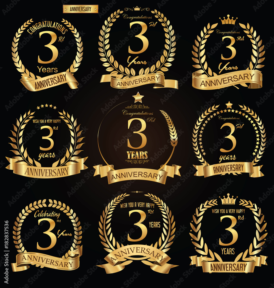 Obraz premium Anniversary golden retro laurel wreath vector illustration collection