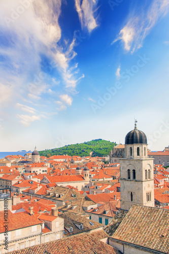 Wallpaper Mural Beautiful view of the bell tower and the island Lokrum in the old town of Dubrovnik, Croatia Torontodigital.ca