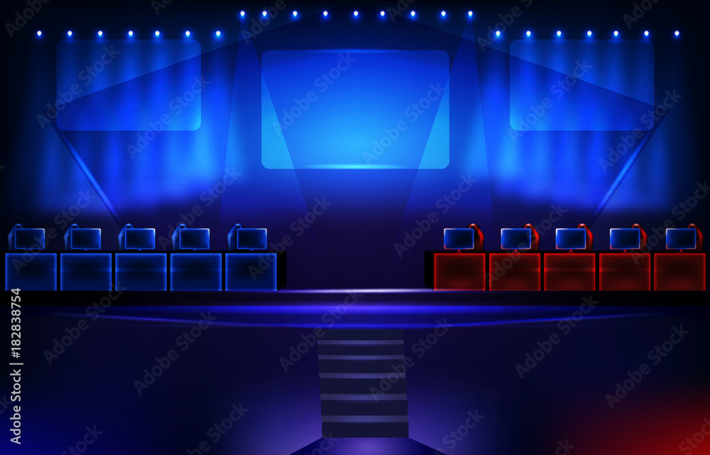 e-sport stage design between blue and red team background Stock ...