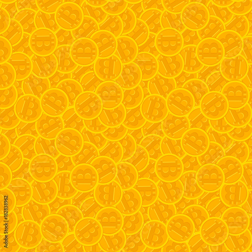 Bitcoin golden seamless pattern. Cryptocurrency  vector background.