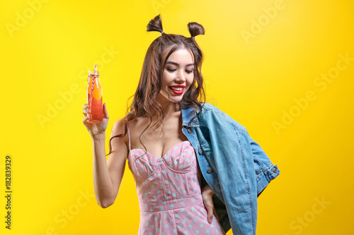 Beautiful hipster girl on y...