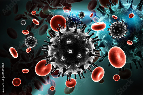 3d rendered HIV Virus in Blood Stream in color background photo