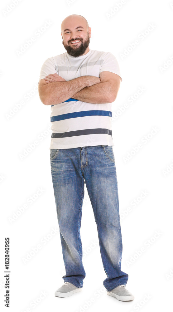 Naklejka premium Overweight young man on white background