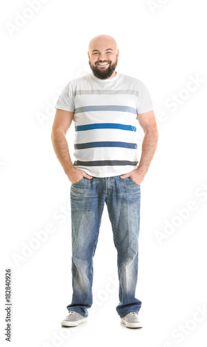 Foto Overweight young man on white background