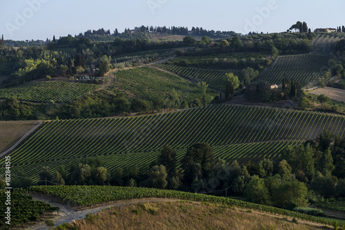 Sunset over the hills of Siena in Tuscany