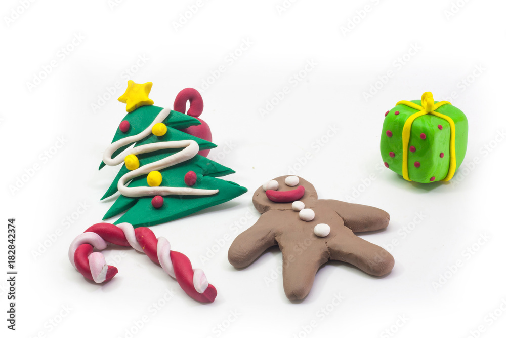 Fototapeta premium Kid mold clay x-mas Party on white background.