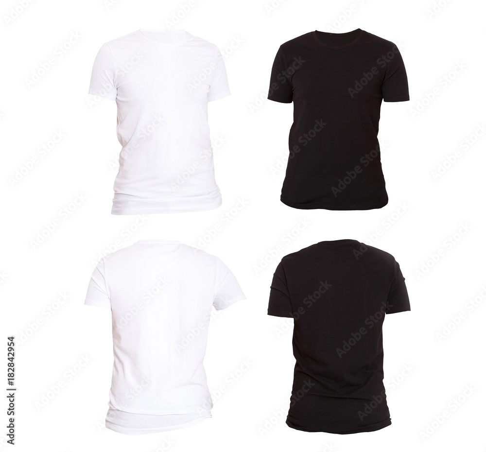 Black T-shirt Mock Up, Front and Back View, Isolated. Plain Black