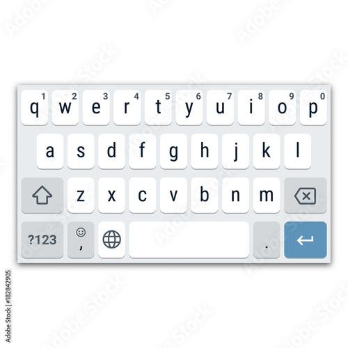 Template of virtual keyboard for smartphone with QWERTY layout and lowercase letters. Vector illustration of keypad mockup for tablet or other mobile device