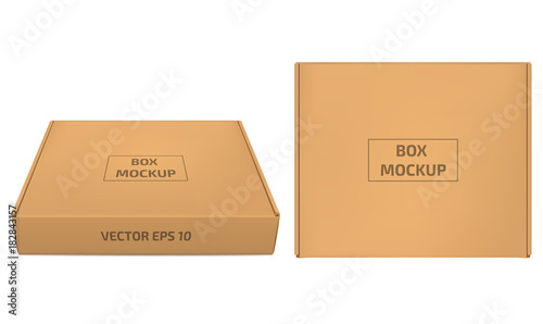 Cardboard box vector illustration. Brown box mockup isolaned on white background. Horizontal and top view. Packaging for cookies and sweets. Applicable for design presentation. Eps 10.