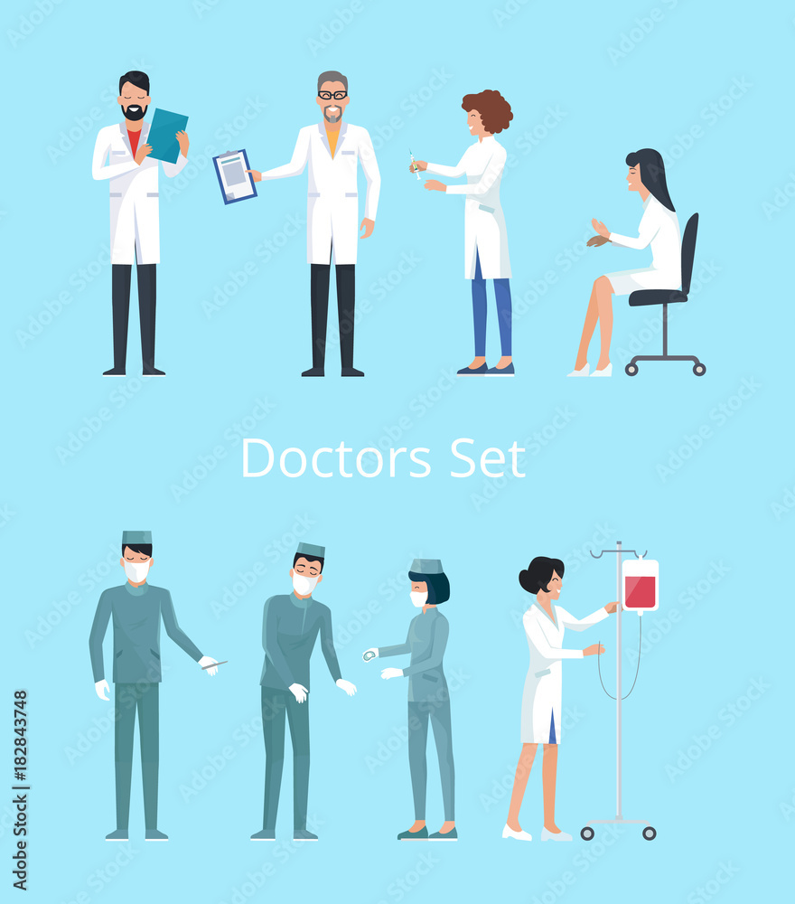 Doctors Set of Icons on Blue Vector Illustration Doctors Set of Icons on Blue Vector Illustration