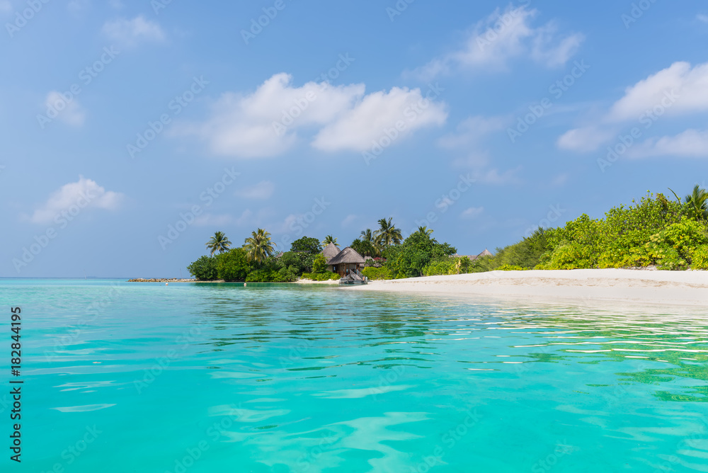 Landscape with a small island in the Maldives, Indian Ocean, Kaafu Atoll, Kuda Huraa Island Landscape with a small island in the Maldives, Indian Ocean, Kaafu Atoll, Kuda Huraa Island