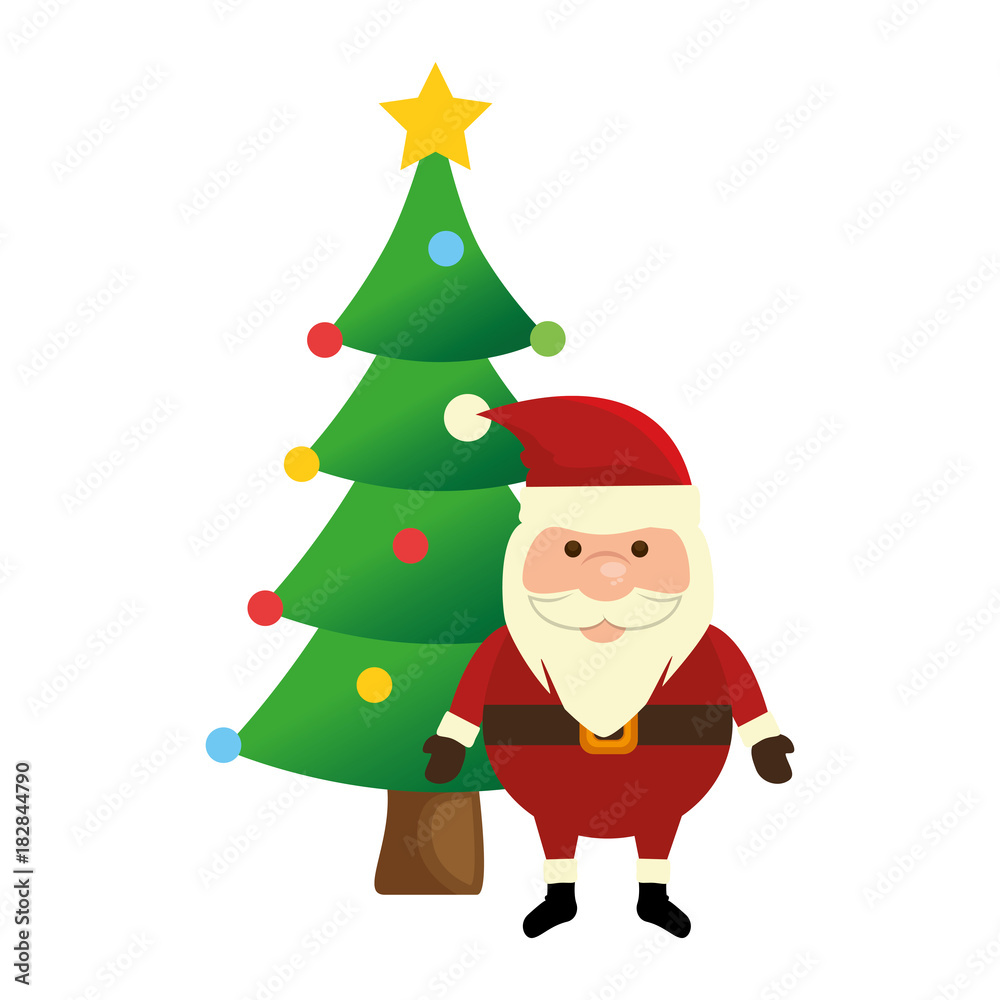 cute santa claus with tree vector illustration design