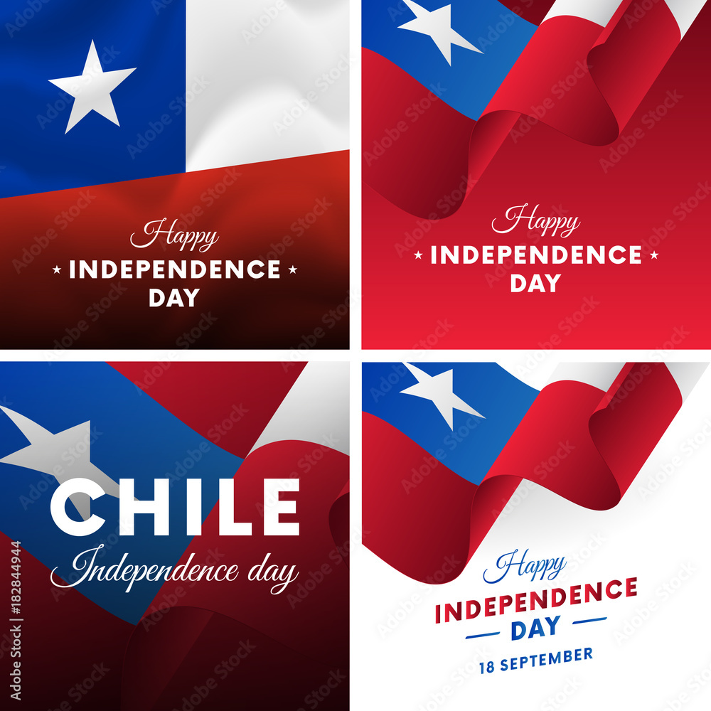 Banner or poster of Chile independence day celebration. Super set. Waving flag. Vector illustration.