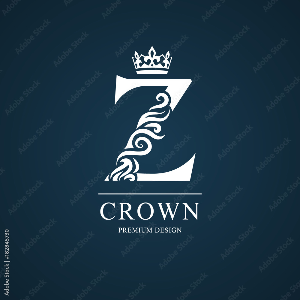 Elegant letter Z. Graceful royal style. Calligraphic beautiful logo. Vintage drawn emblem for book design, brand name, business card, Restaurant, Boutique, Hotel. Vector illustration - obrazy, fototapety, plakaty 
