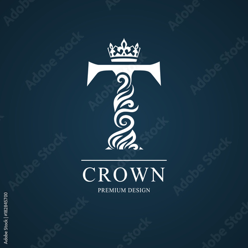 Elegant letter T. Graceful royal style. Calligraphic beautiful logo. Vintage drawn emblem for book design, brand name, business card, Restaurant, Boutique, Hotel. Vector illustration