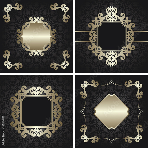 Set of four invitation cards. Modern invitation with vintage frames. Original design. All cards have seamless background