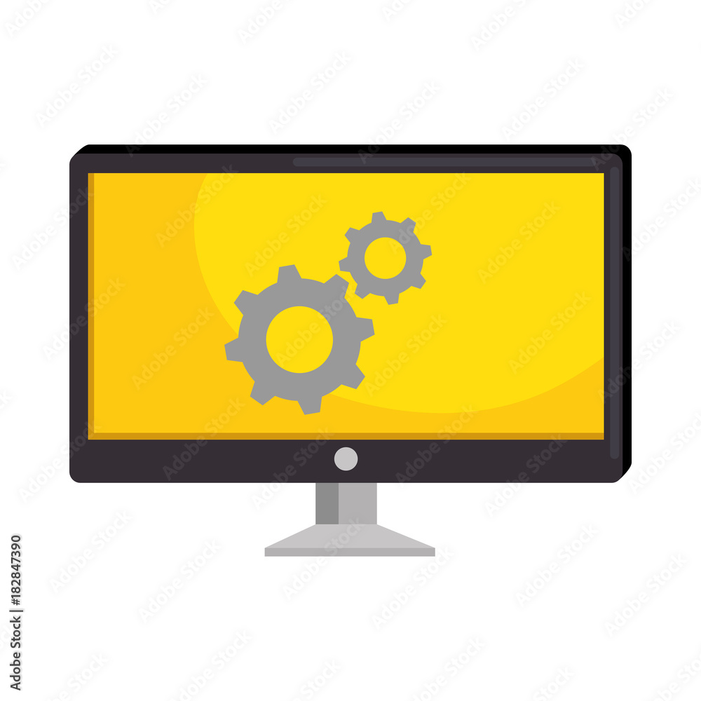 monitor computer with gears vector illustration design monitor computer with gears vector illustration design